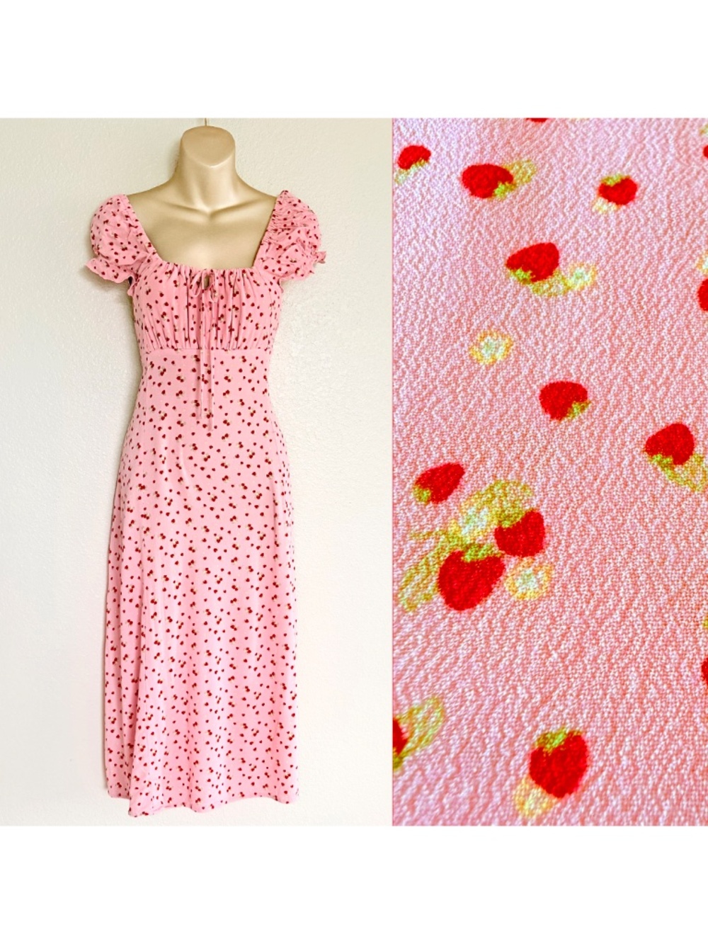 Sweet Society Strawberry Coquette Cottagecore Baby Pink Milkmaid Dress Sz XL